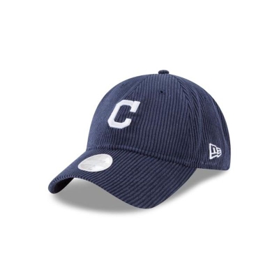 Blue Cleveland Indians Hat - New Era MLB Corduroy 9TWENTY Adjustable Caps USA1253798